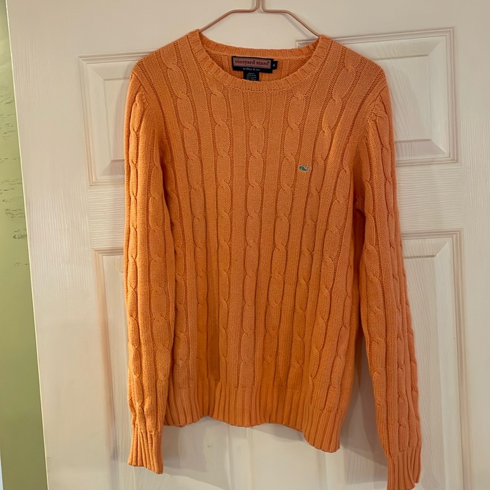 Women's Vineyard Vines coral cable knit crew neck sweater size medium